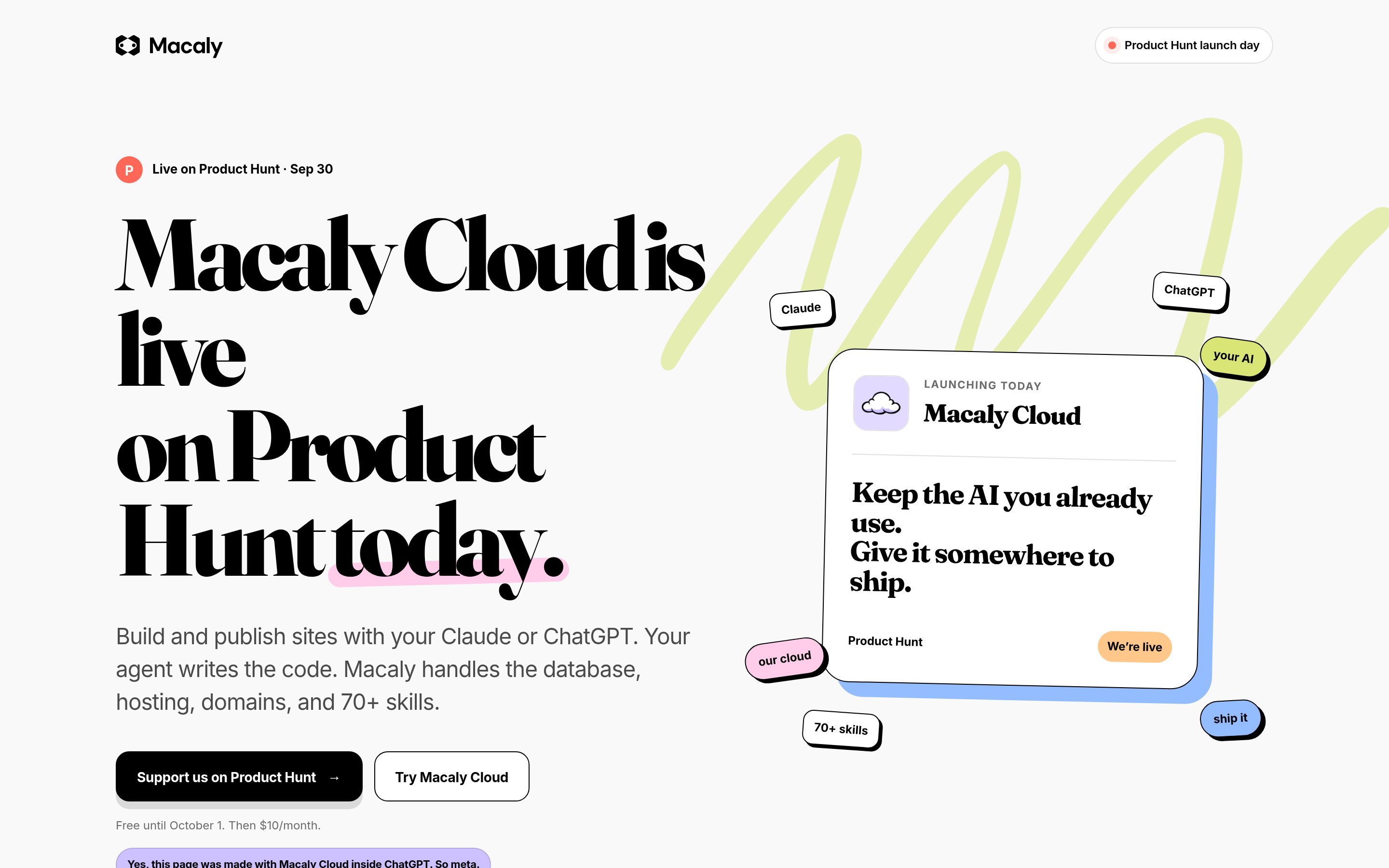 The launch page built by ChatGPT