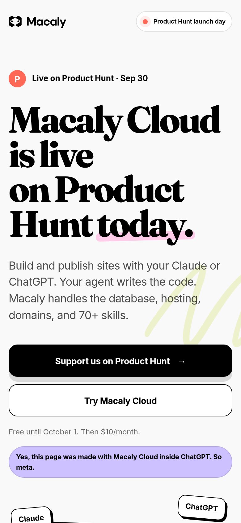 Mobile view of the page built by ChatGPT
