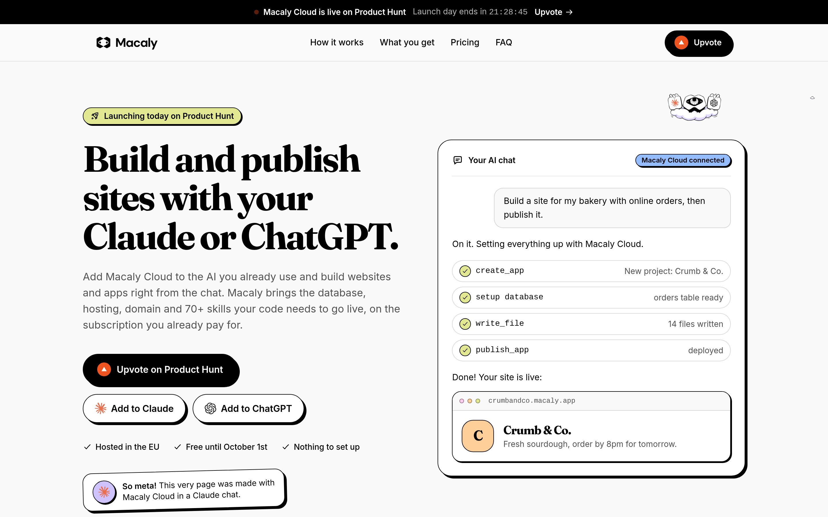 The launch page built by Claude