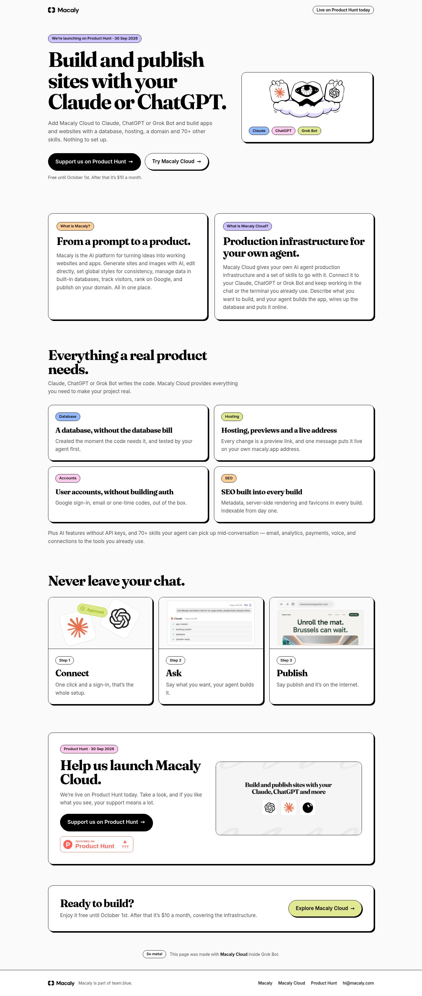 Full-length view of the page built by Grok Bot